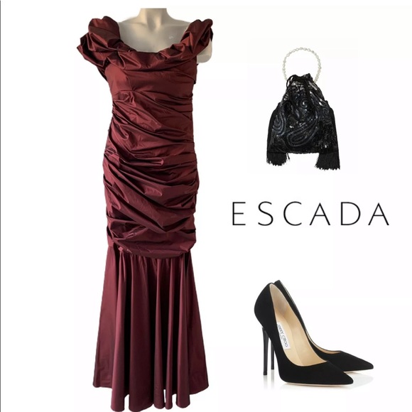 ESCADA GERDRUD PORT RUCHED OFF SHOULDER DRESS